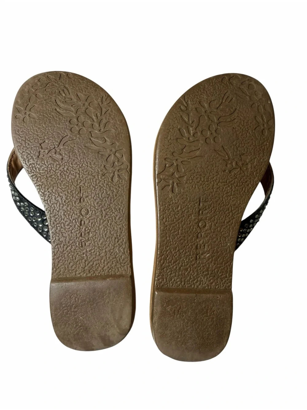 Report Black Studded Sandals with Brown Footbed
